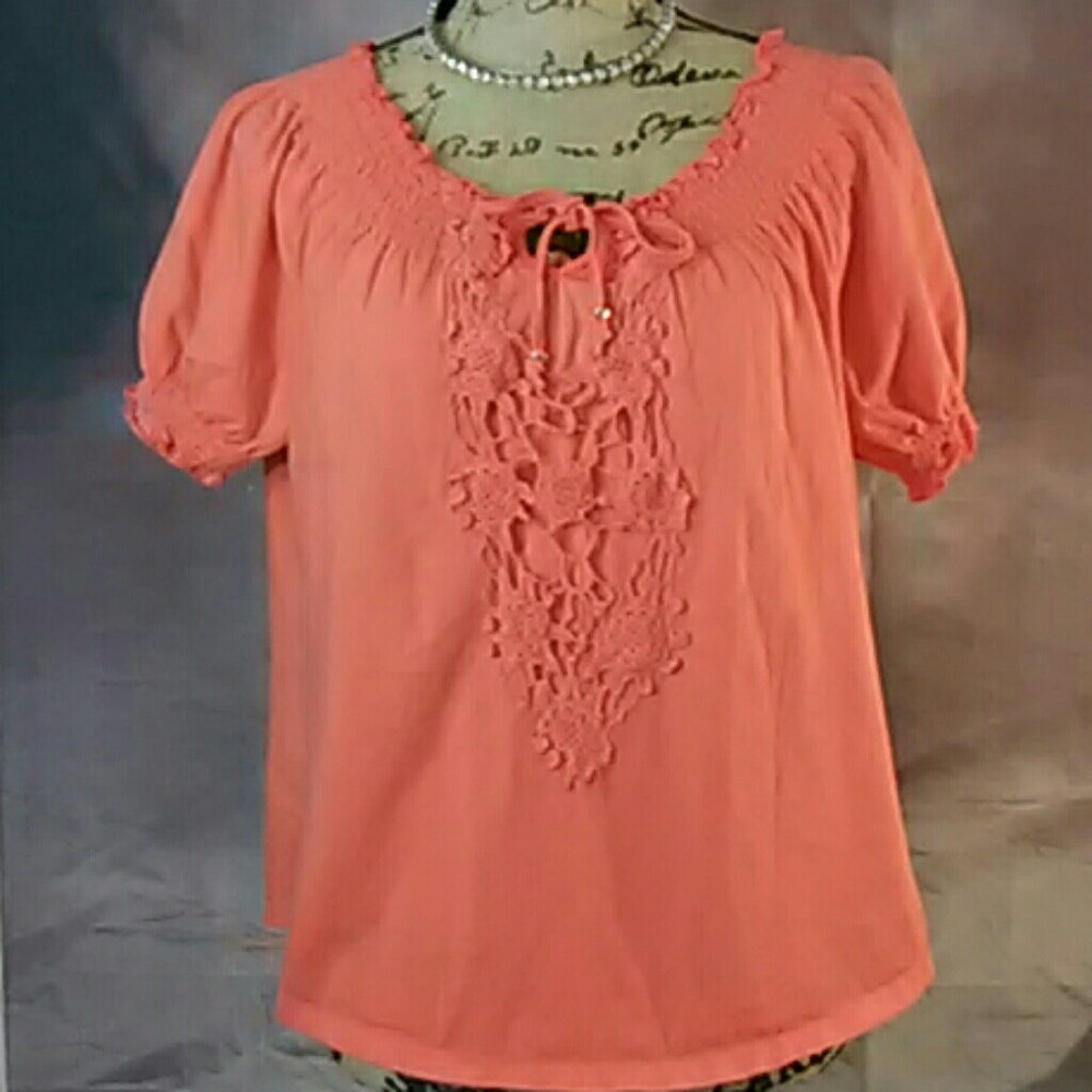 Rebecca Malone Orange Crochet Short Sleeve Top